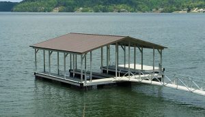 Flotation Systems, Inc. Aluminum Boat Docks - Double Slip Gable Roof Boat Dock